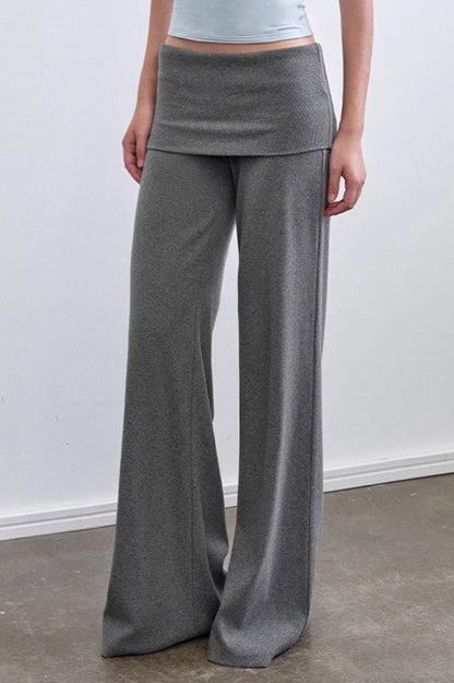 Knit Foldover Waist Flowy Pants