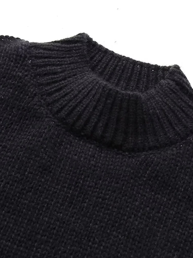 Autumn Knit Sweater Pullover Female Loose Turtleneck Patchwork Oversized Sweater Knitwear High Street Pullover