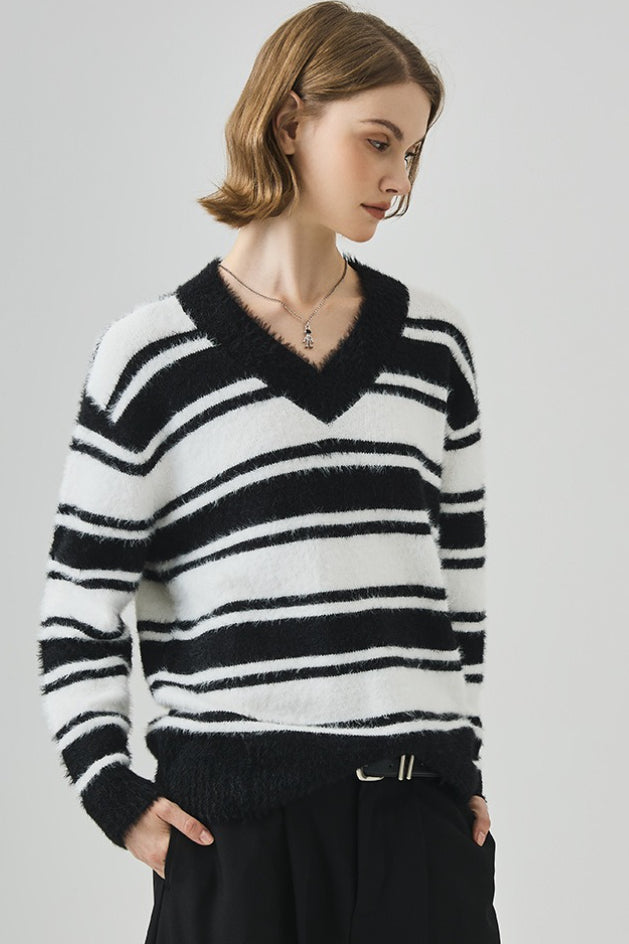 Oversized Striped V-neck Sweater