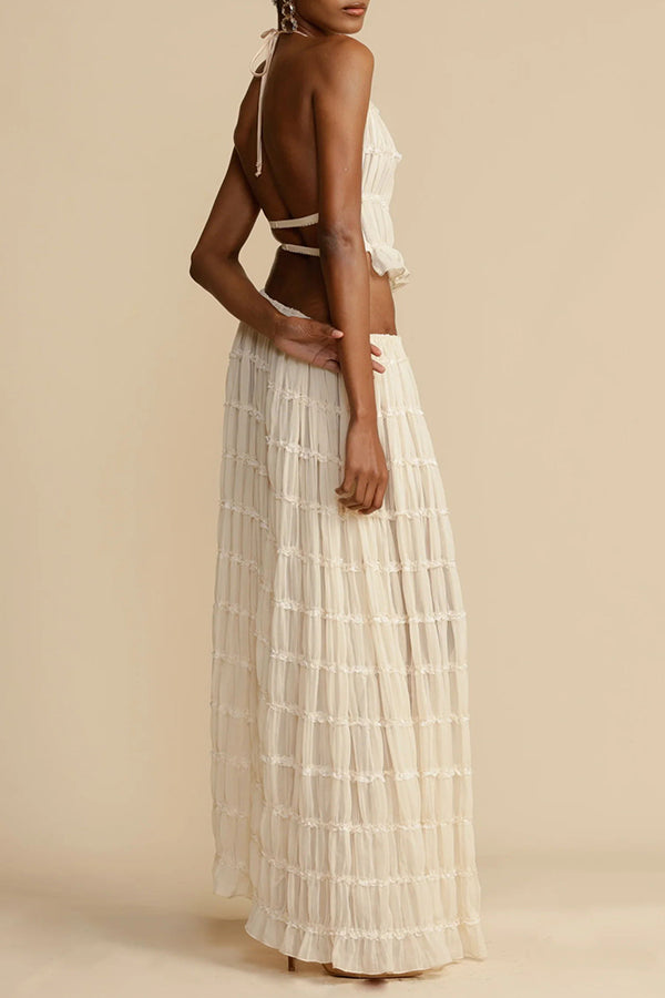Versatility and Charm Pleated Drawstring Waist Tiered Maxi Skirt
