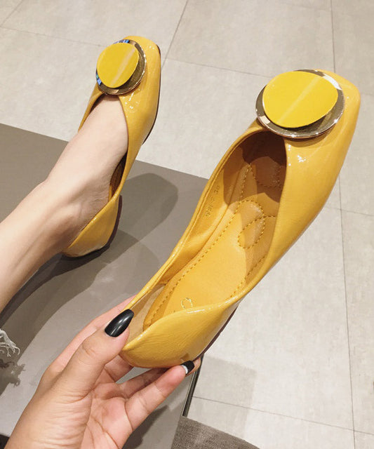 Yellow Faux Leather Splicing Flats Shoes