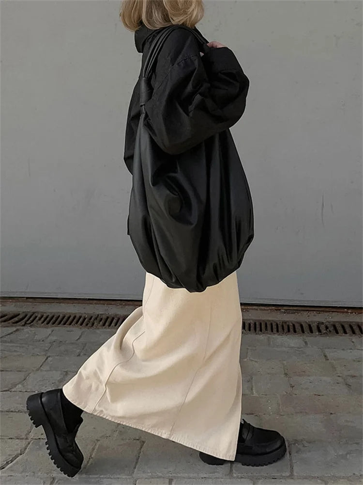 High Waist Split Maxi Skirt for Patchwork Pocket High Street Long Skirt Female Zipper Slim Maxi Skirt
