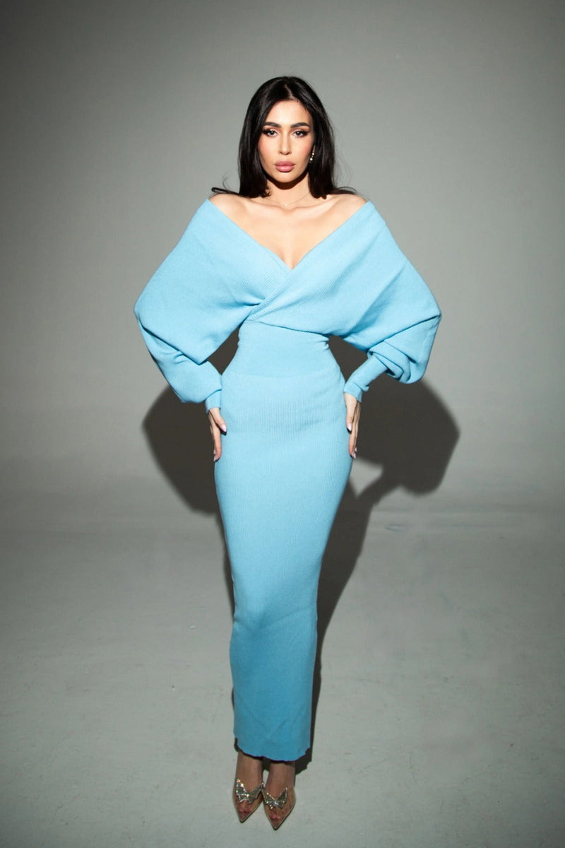 Deep V Backless Knit Sweater Dress
