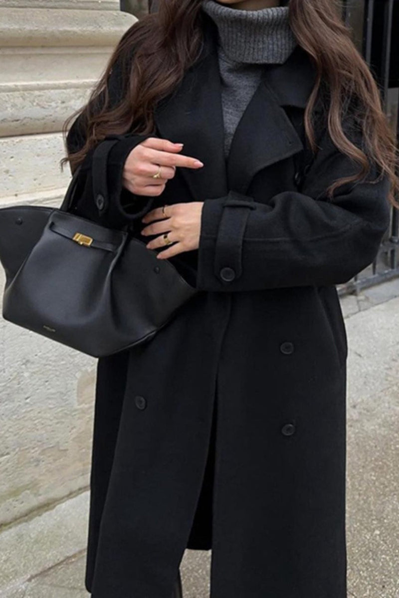 Color Long Sleeve Trench Overcoat