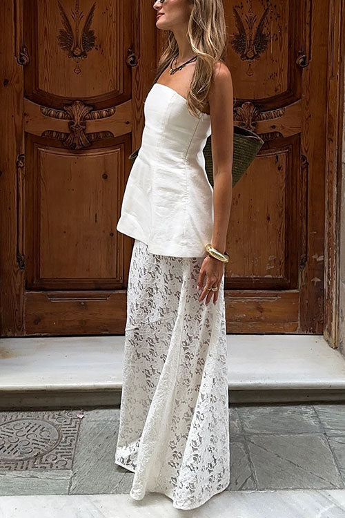 Moxidress Elastic Waistband Lace Hollow Out Maxi Skirt