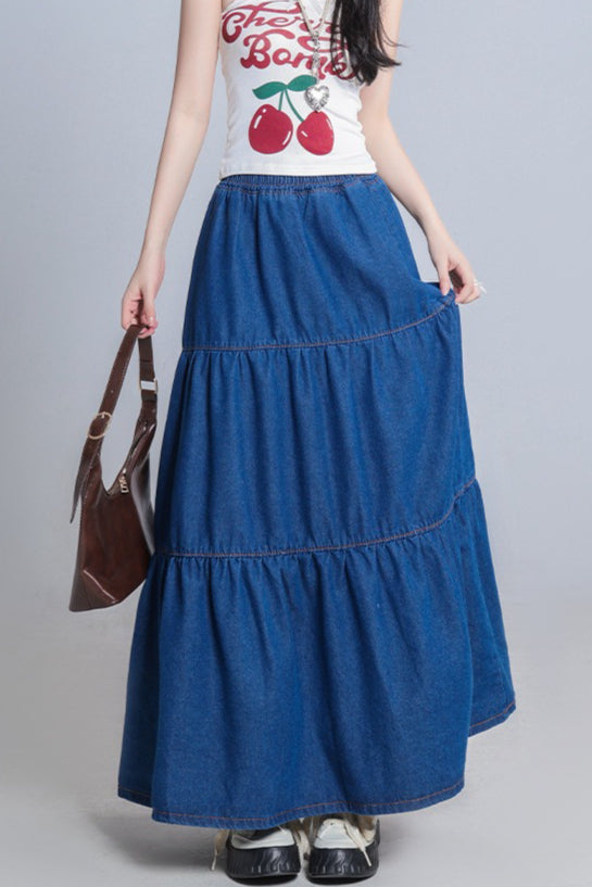Elastic Waist Flowy Tiered Skirt