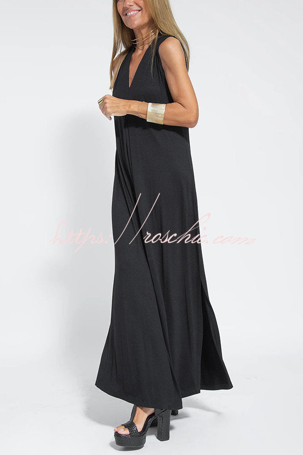Is Eternal Knit Color Sleeveless Slit Maxi Dress