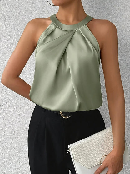 Avielle Halter Neck Blouse — Sleeveless Satin Finish Top for