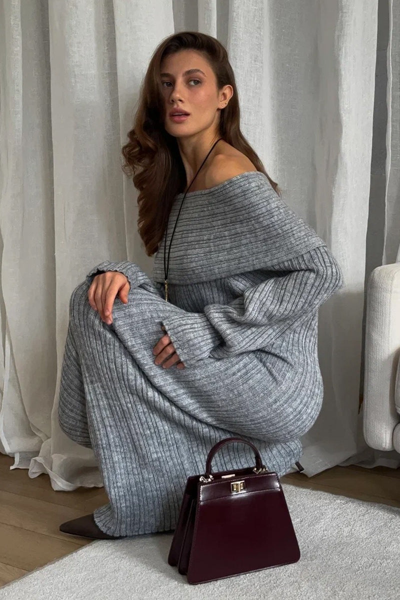 Minimalist Off Shoulder Bodycon Knit Maxi Dress