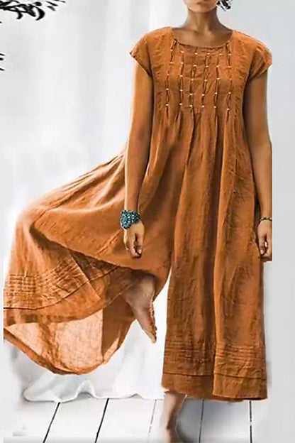 Ruched Short Sleeve Wide Leg Baggy Jumpsuit