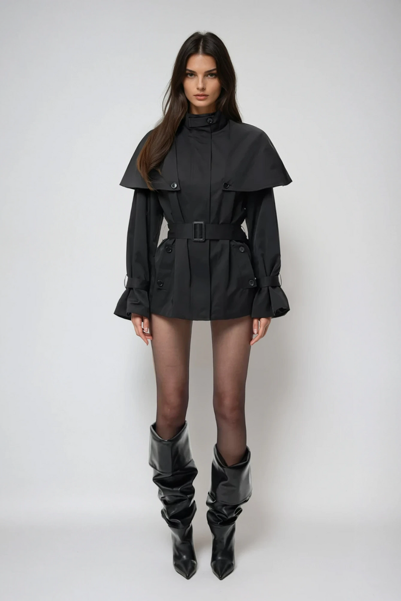 Davide Shawl Trench Coat in Black