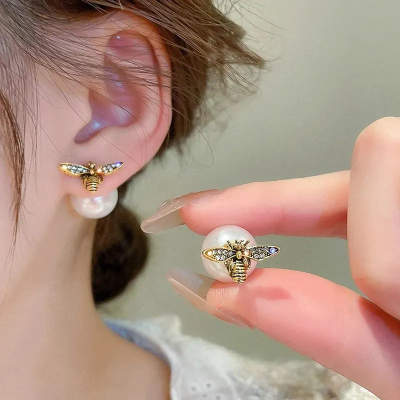 Vintage Bee Pearl Earrings