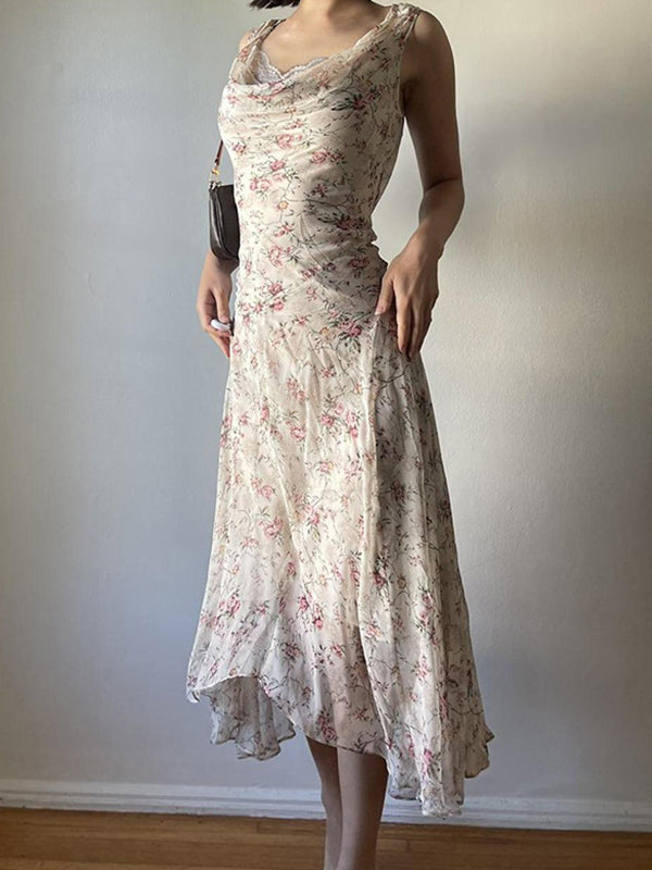 Beige Y2k Irregular Holiday Style Maxi Dress
