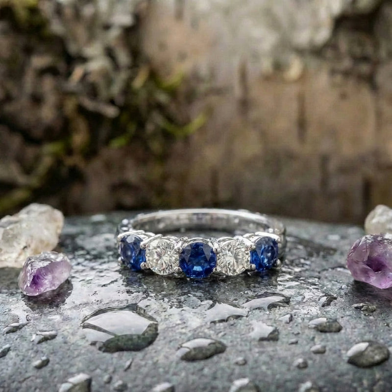 Classic White And Blue Zirconia Silver Ring