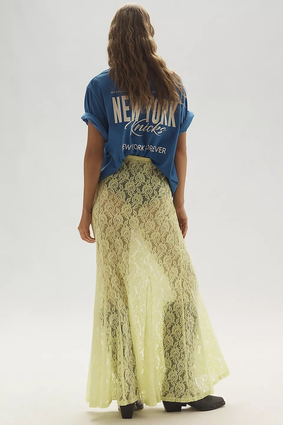 Sheer Embroidered Lace Maxi Skirt