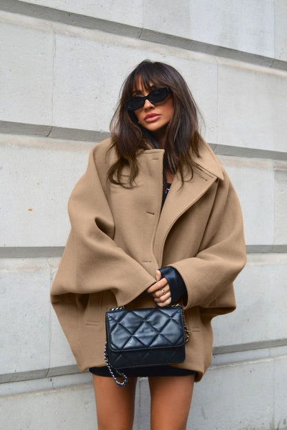 Wool Notch Collar Bell Sleeve Coat