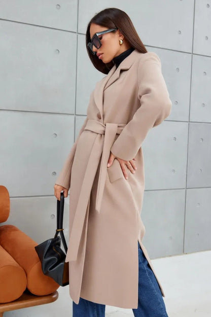 Double Breasted V-neck Wool Overcoat