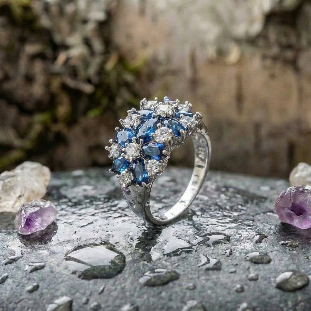 Elegant Blue Crystal Ring