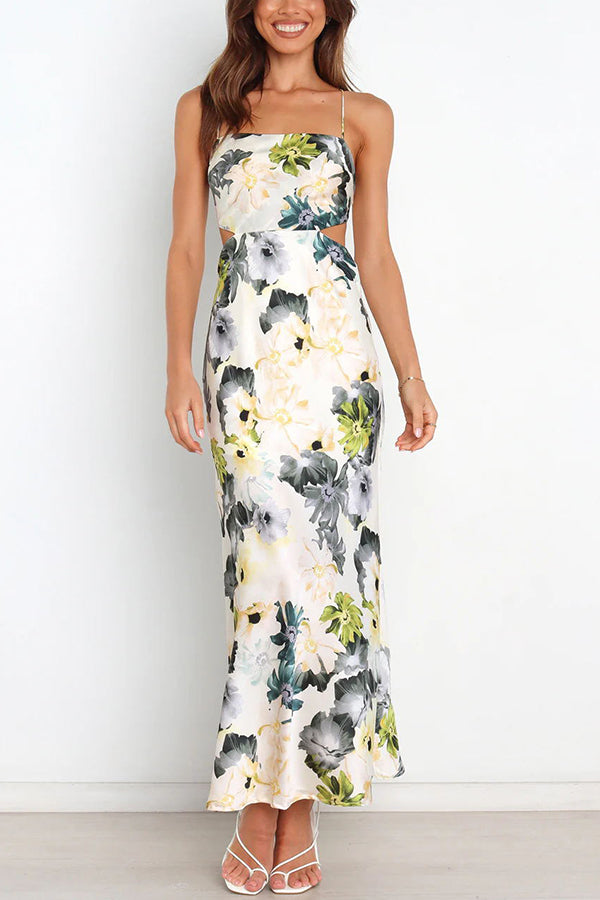 Garden Party Satin Cut Out Back Lace-up Maxi Dress
