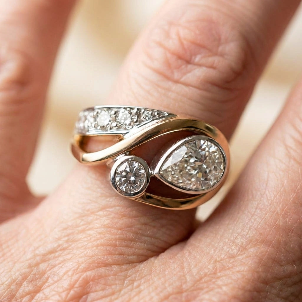 Vintage Zirconia Gold & Silver Irregular Ring