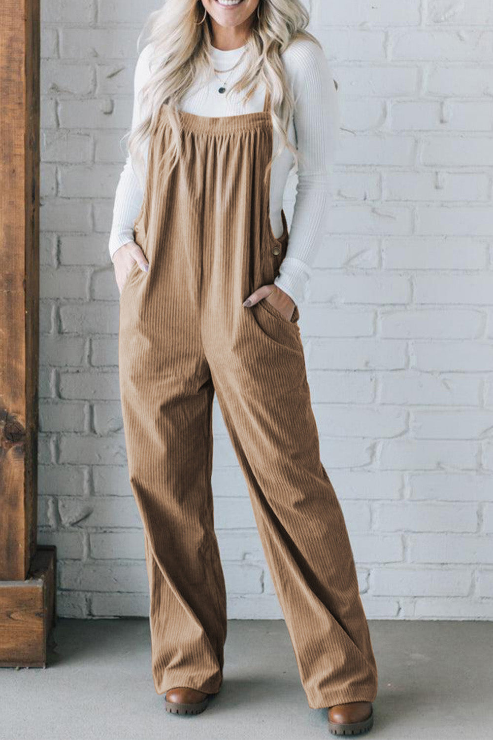 Color Pocketed Corduroy Overall