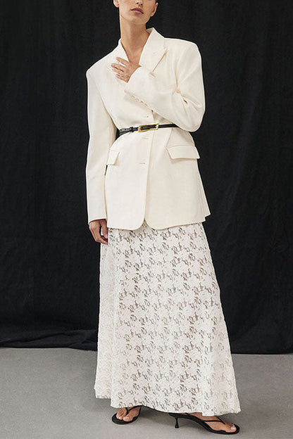 Elastic Waistband Lace Hollow Out Maxi Skirt