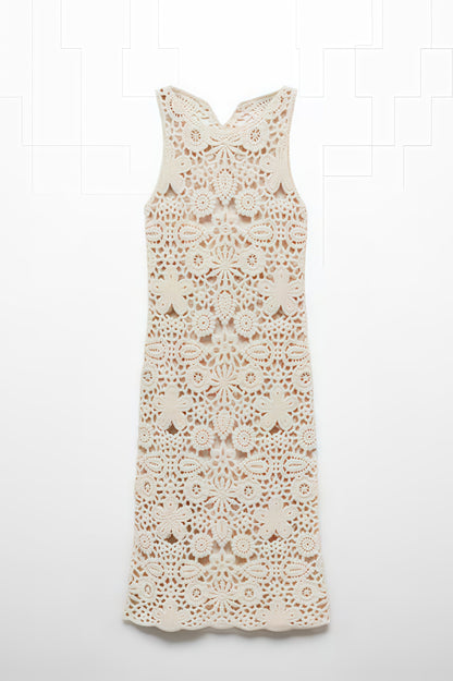 Sorenl Beige Openwork Midi Dress