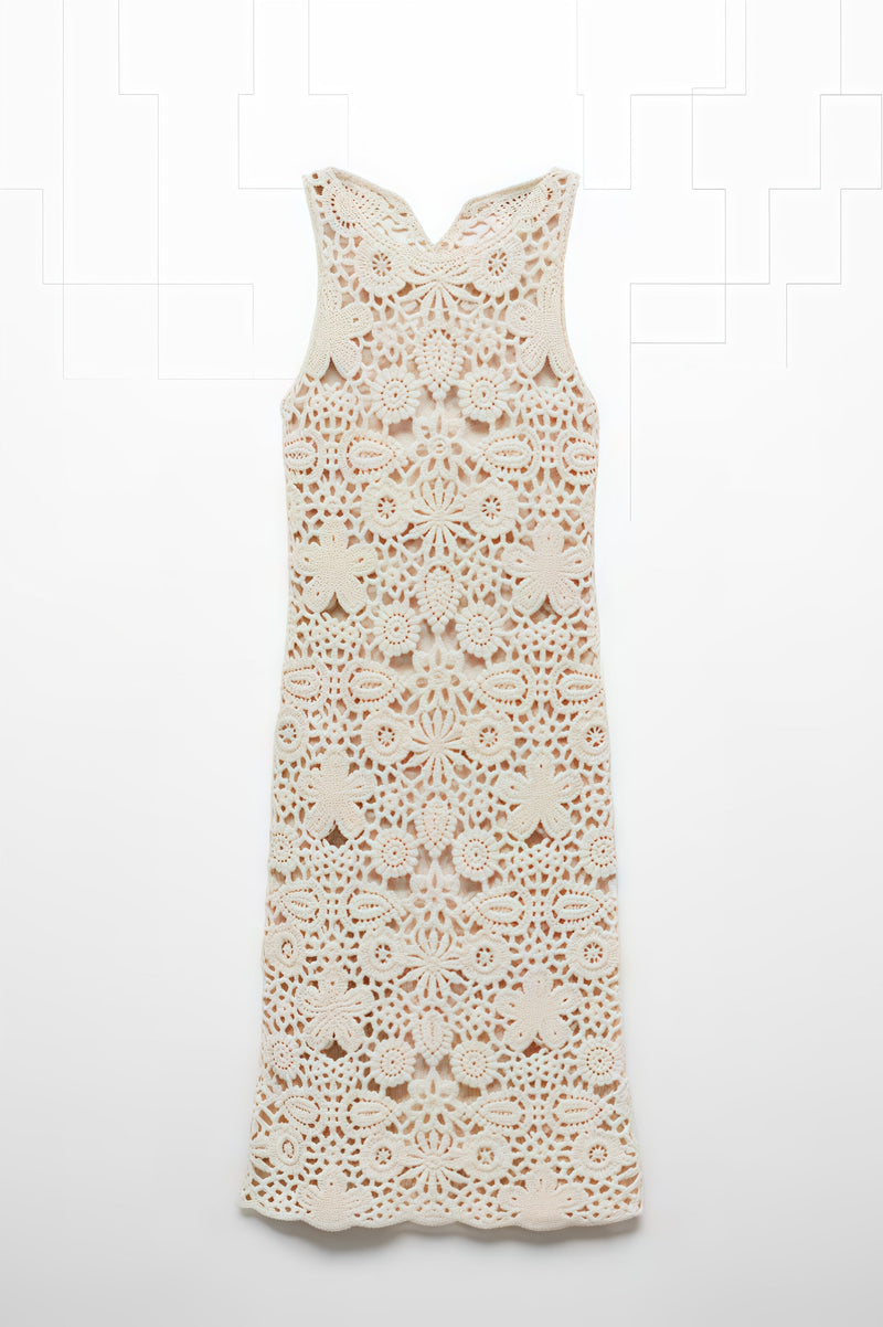 Sorenl Beige Openwork Midi Dress