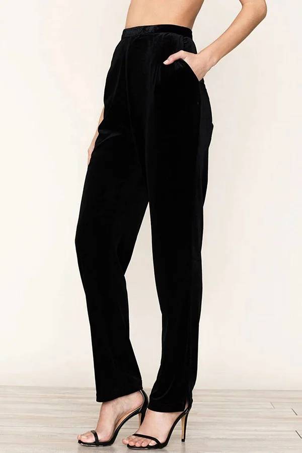 Color Velvet Long-sleeve Blazer and Elastic Waist Pocket Pants Set