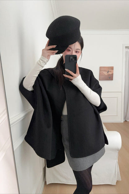 Wool Tencel Scarf Shawl Cape Irregular Coat