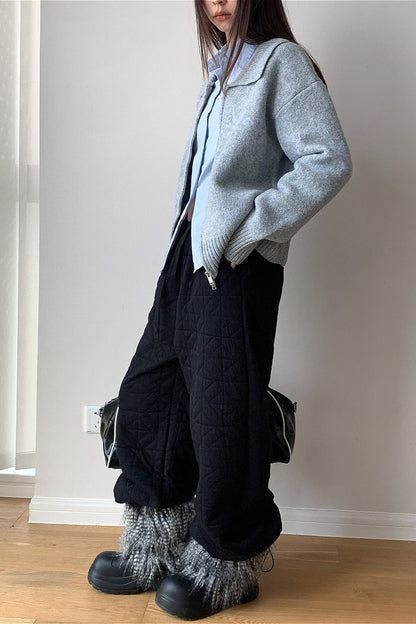 Diamond Quilted Thickened Drawstring Thermal Pants