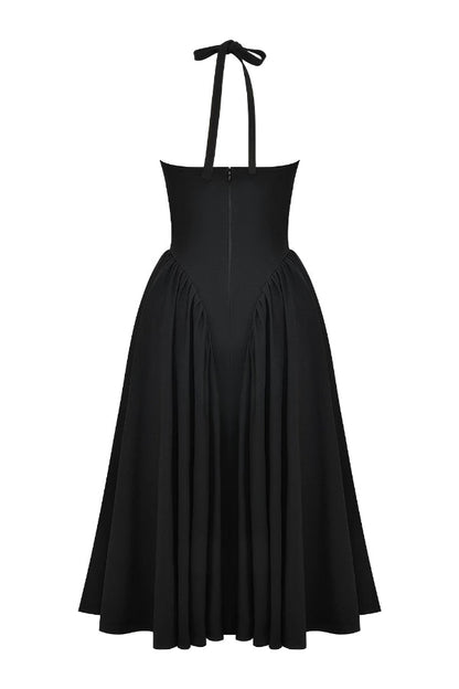 Halter Deep V Neck A-line Midi Dresses