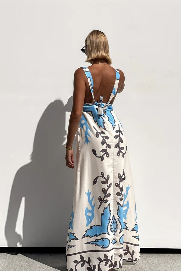 Print Sleeveless Vacation Maxi Dress