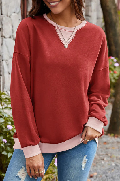 Fashionable Contrasting Color Loose Long-sleeved Sweatshirt
