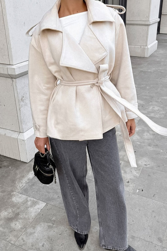 Suede Tie Waist Thickened Warm Coat