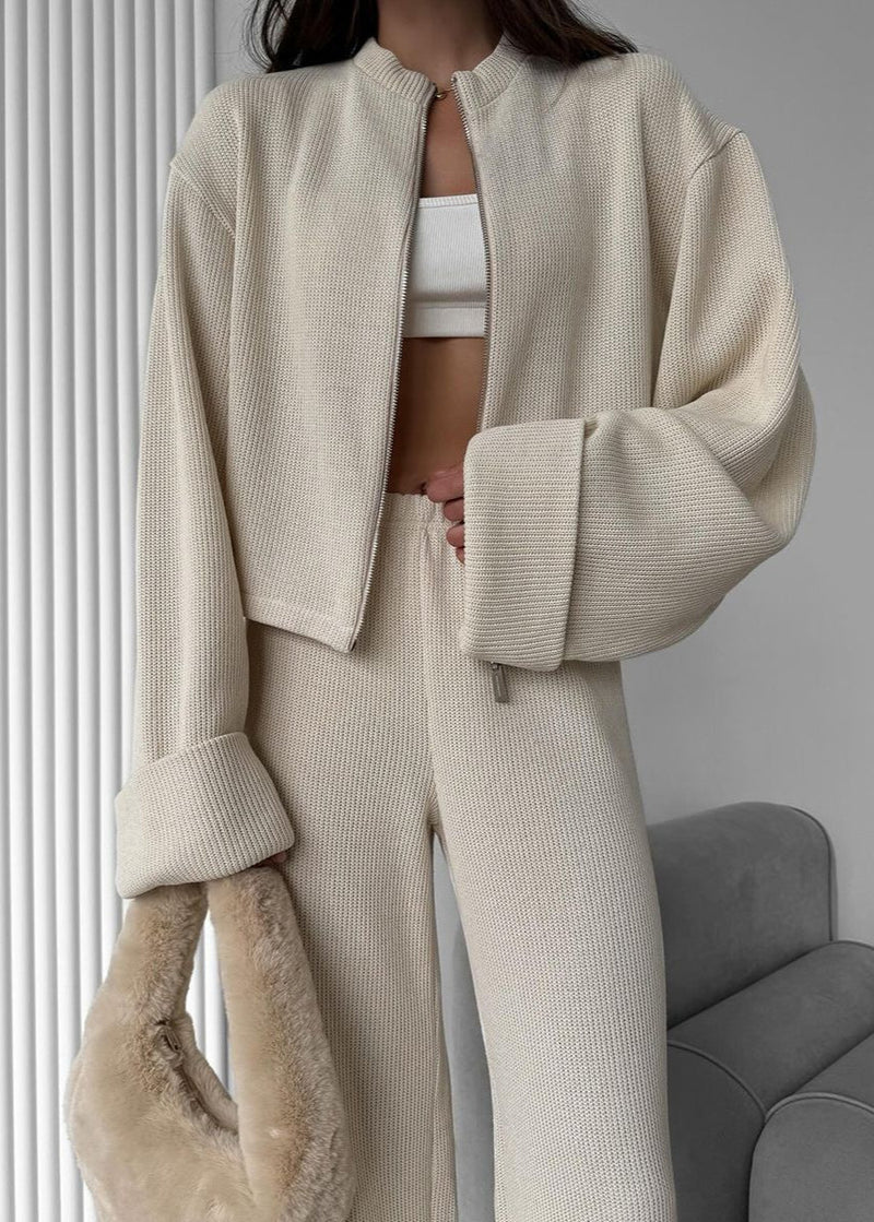 Avery Knit Lounge Set – Zip-up Jacket and Wide-leg Pants