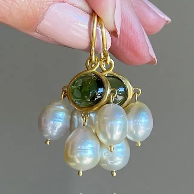 Vintage Pearl Green Stone Earrings