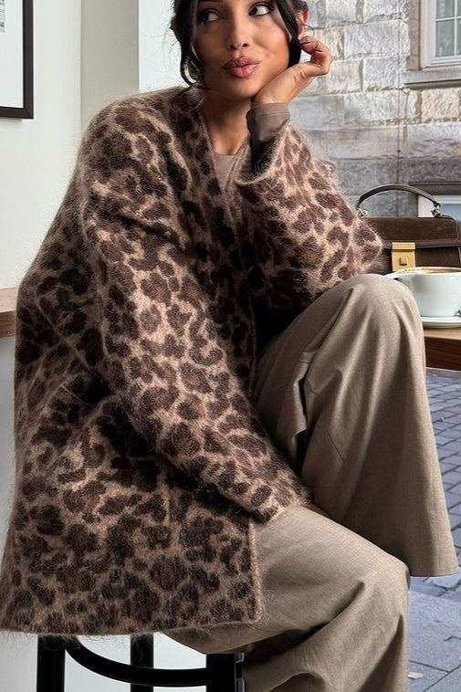 Leopard Print Loose Knit Cardigan