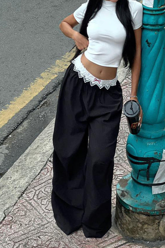 Street Style Lace-panel Cargo Pant