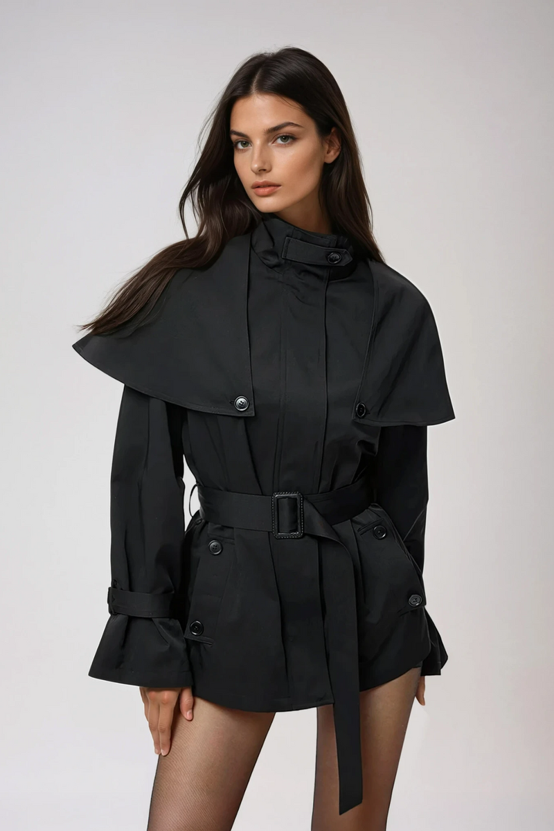 Davide Shawl Trench Coat in Black