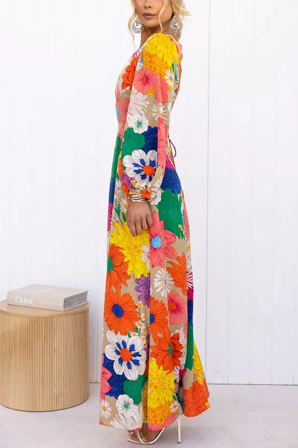 Bloom Forever Print Cutout Elastic Waist Maxi Dress