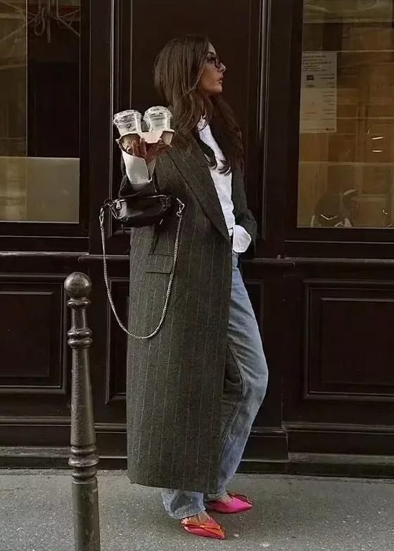 Pinstripe Long Woolen Coat - and Minimalist
