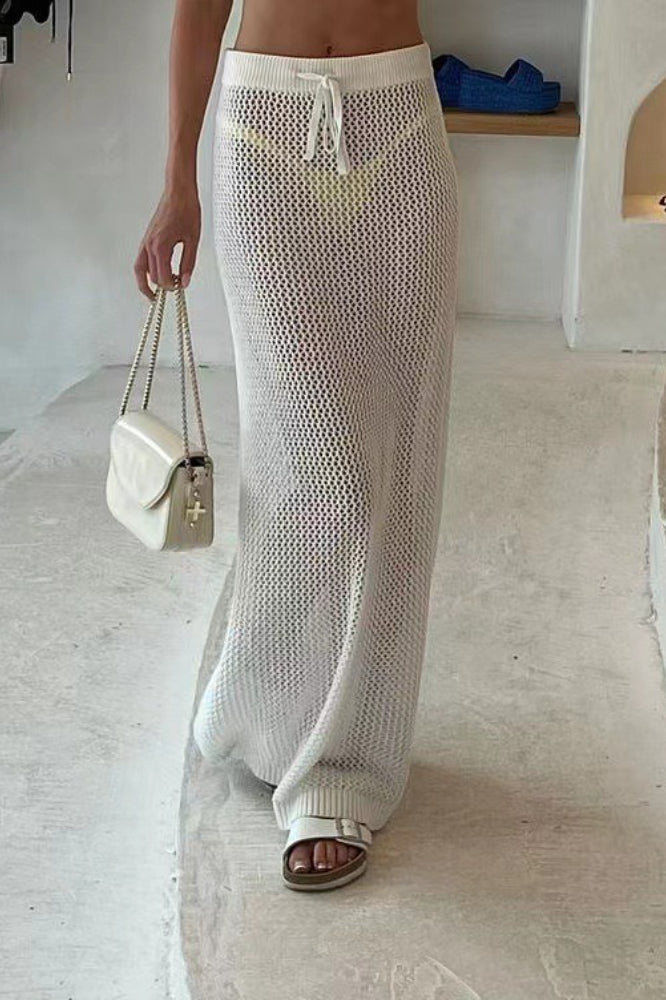 Hollow Out Sheer Knit Beach Skirt