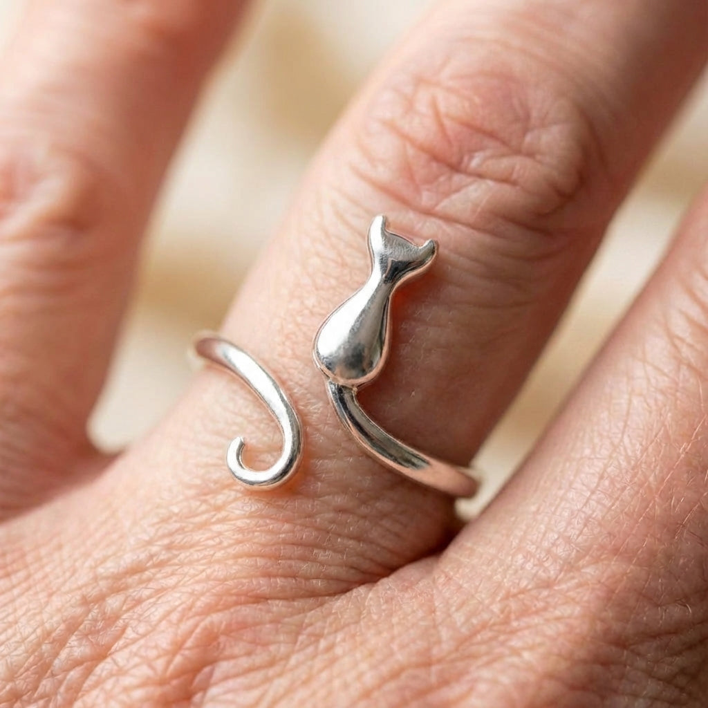 Sterling Silver Adjustable Kitten Ring