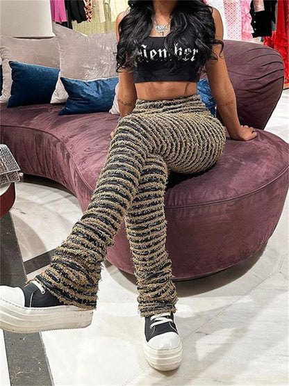 New Stacked Leggings Pants Contrast Color Black and White Sweatpants Y2k Hem Flare ’s Pants