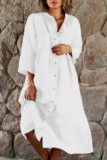 Mindful Cotton Blend Color Button Midi Dress
