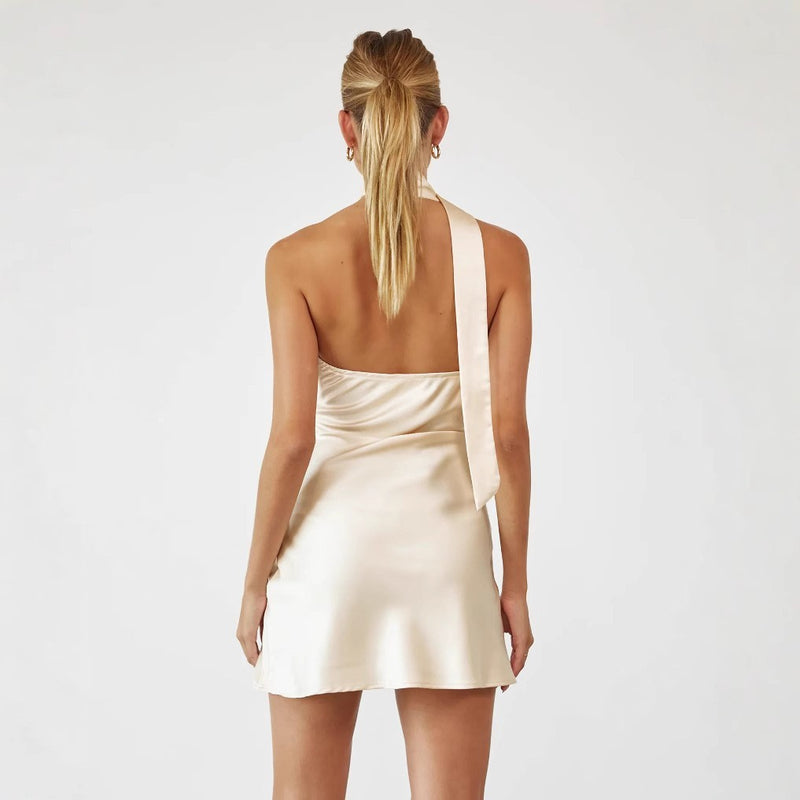 Y2k Halter Backless Ruched Mini Dress