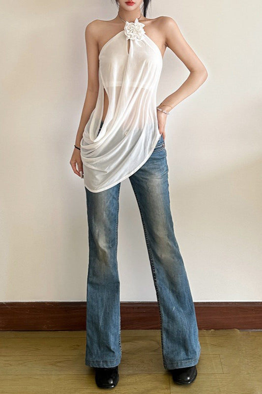 Loose Flowy Halter Backless Blouse