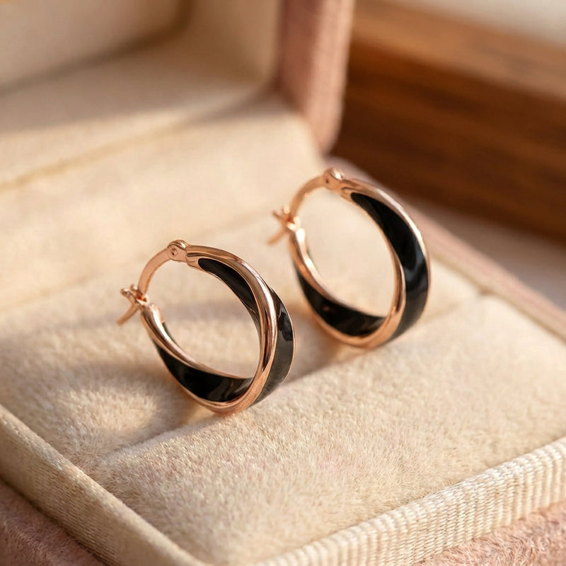 Black Hoop Rose Gold Earrings