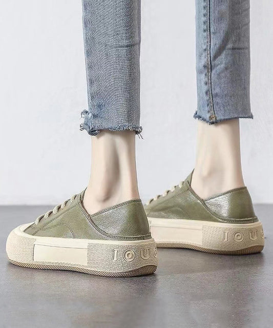 Green Cross Strap Splicing Platform Flat Feet Shoes